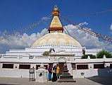 
Kathmandu’s 36m-high Boudhanath Stupa is the largest stupa in Nepal, and one of the largest in the world. It is a religious centre for Nepal's considerable population of Tibetans. It supposedly dates from the fifth century. With three square tiers surrounding the central circle of the dome, Boudhanath is built in the form of a mandala, a symbol of the universe that is often used in Buddhist meditations.
